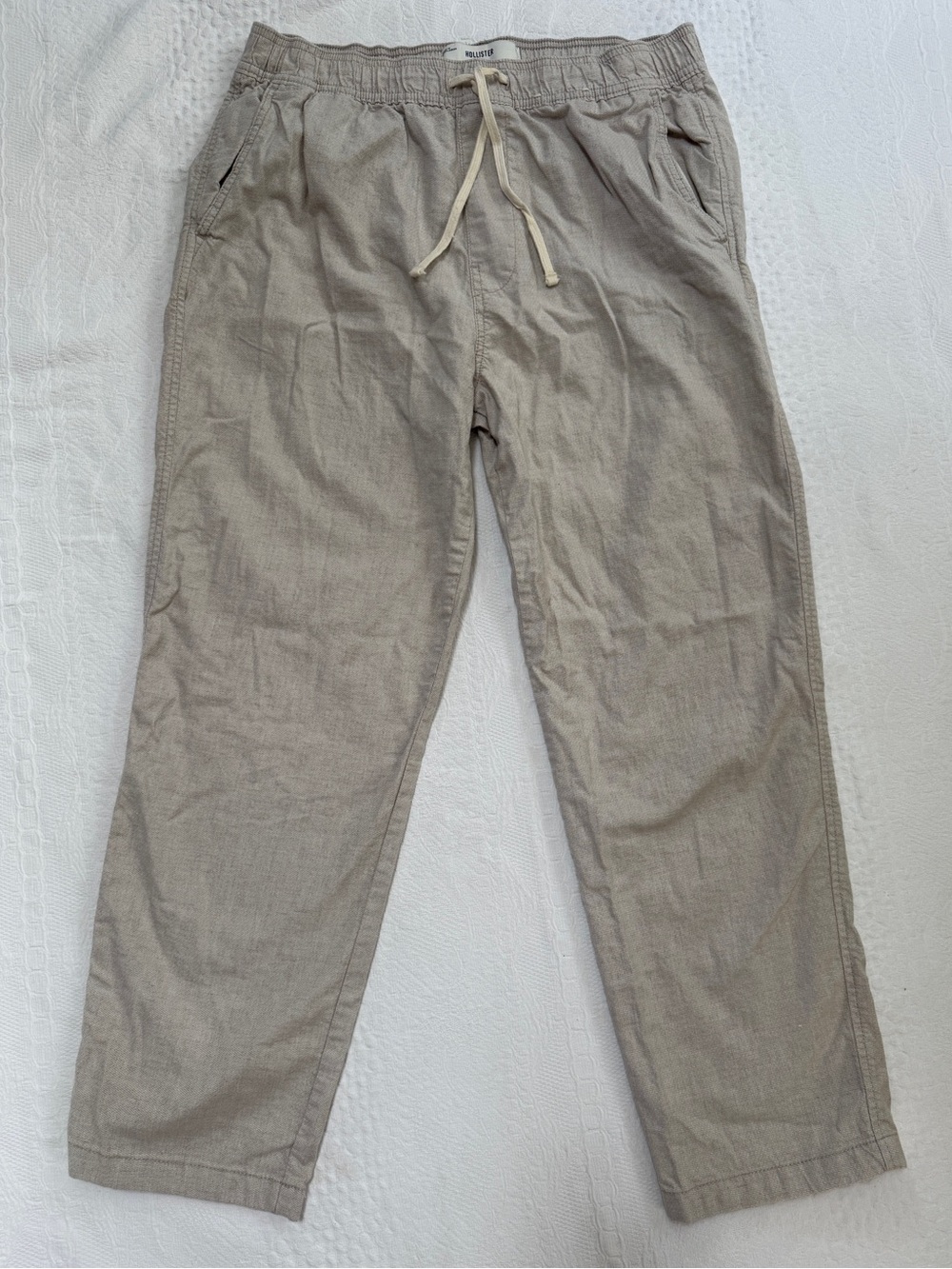 Hollister Men's Loose Fit Linen-Blend Pants Size Medium Tan Khaki